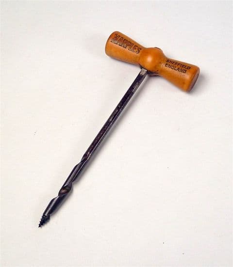 Vintage Hand Tool Marples of Sheffield England Wood Wooden Handled Handle Gimlet 1950s Leather Wood