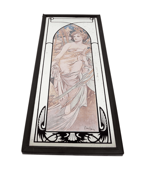 Vintage Home 10" x 4.25" Lady 'Morning Awakening Mirror Art Nouveau Mucha Style 1970s  Finger Plate