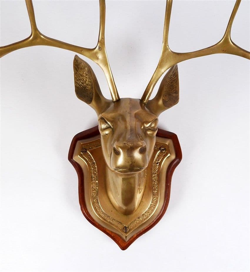 Vintage Home Shop Large Office Brass Stag Head Hat Rack Hanger Wall