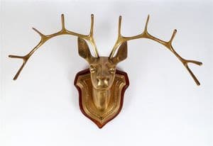 Vintage Home Shop Large Office Brass Stag Head Hat Rack Hanger Wall Mount Hanging