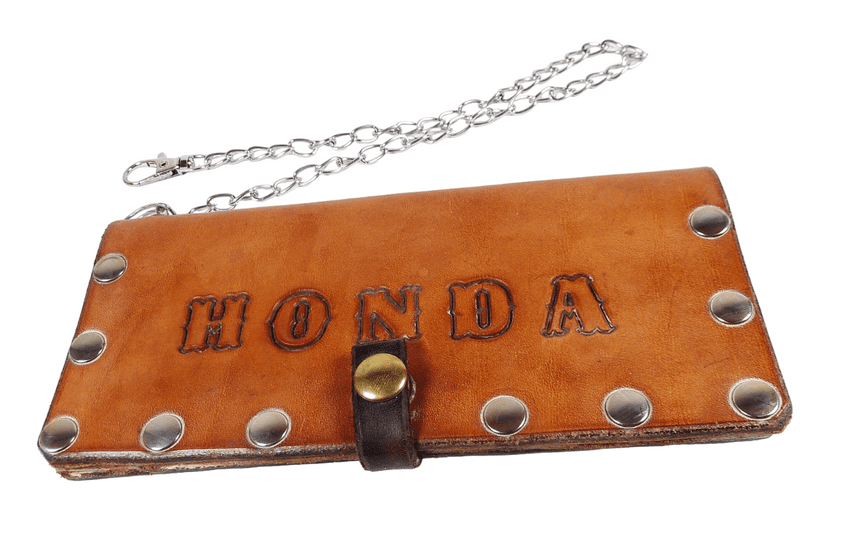 Vintage Honda Bikers Studded Brown Leather Wallet c/w Chain Motorcycle Bike Car JDM