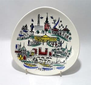 Vintage Inger Waage Stavangerflint Oslo Denmark Souvenir Art Pottery Wall Plate 60s Silk Screen
