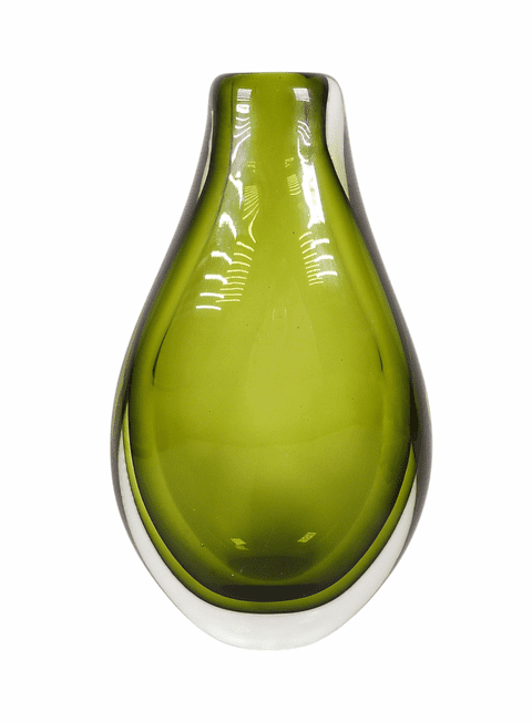 Vintage Italian Heavy Cased Art Glass Olive Green Vase Murano Sommerso Not Signed Flavio Poli Style