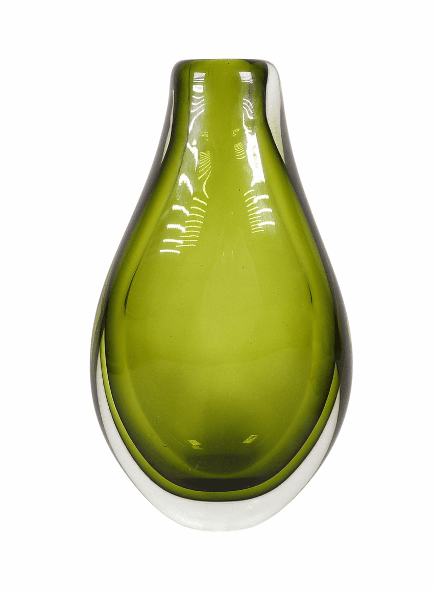 Vintage Italian Heavy Cased Art Glass Olive Green Vase Murano Sommerso Not Signed Flavio Poli Style
