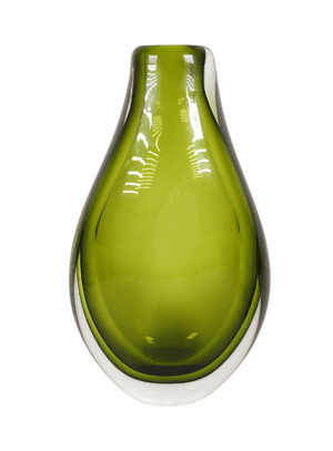 Vintage Italian Heavy Cased Art Glass Olive Green Vase Murano Sommerso Not Signed Flavio Poli Style