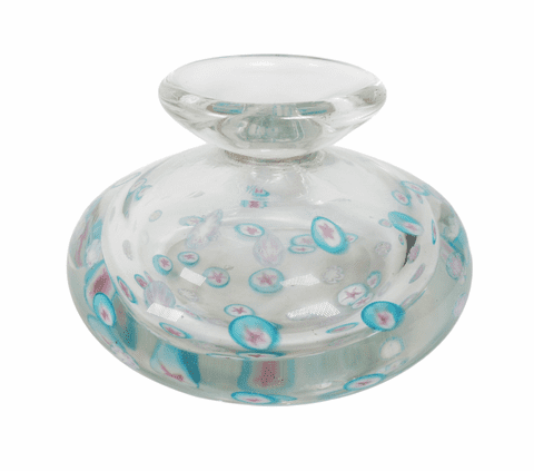 Vintage Italian Murano Art Glass Squat Vase Star & Flower Cane Murrine AVEM Circa 1950s