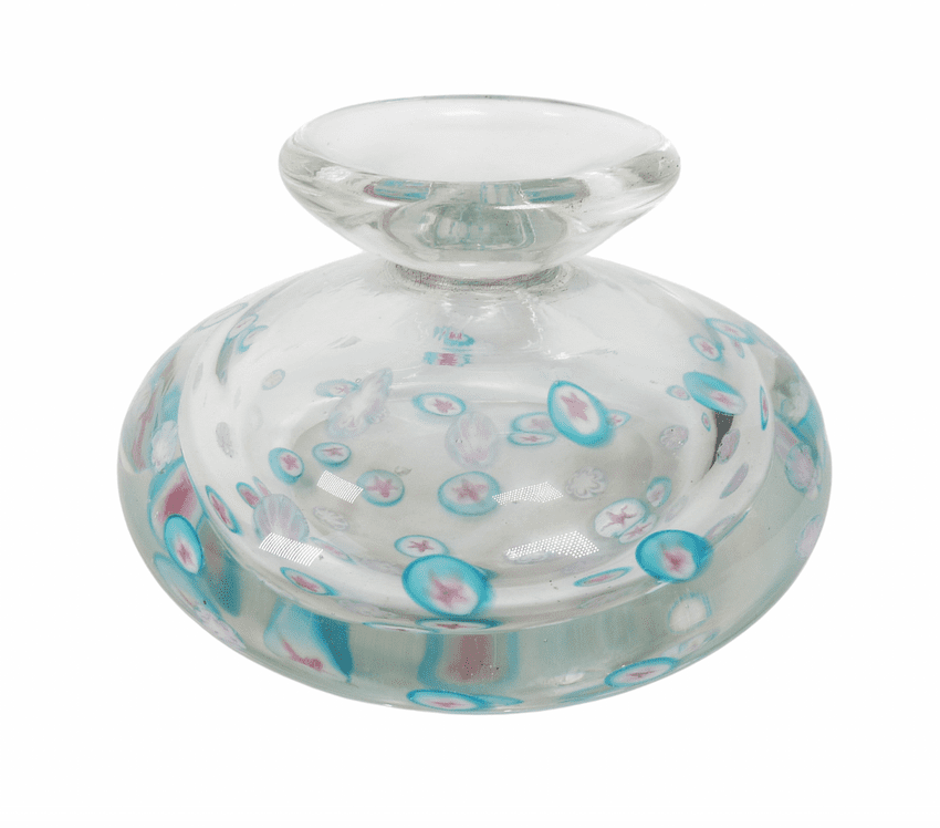 Vintage Italian Murano Art Glass Squat Vase Star & Flower Cane Murrine AVEM Circa 1950s