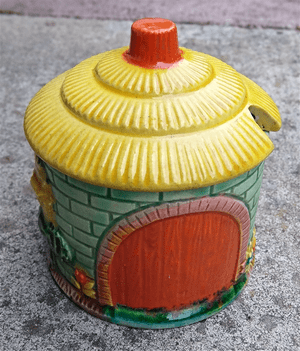 Vintage Japanese Pottery Preserve Honey Pot 1930s Art Deco Japan Fairylite Marutomo Ware