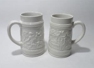 Vintage Kitchen Bar Pair of Mid Century White Ironstone Tankards by T G Green Hunt Club Drinking