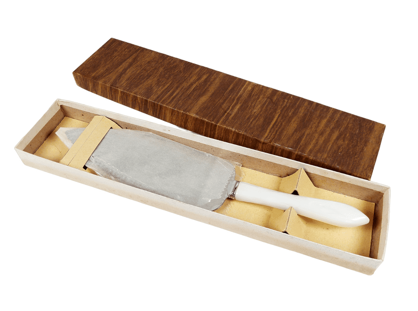 Vintage Kitchen Boxed Sheffield Stainless Cake Pie Tart Knife Server Faux Mother of Pearl Handle