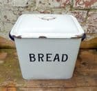 Vintage Kitchen Enamel Large White & Blue Bread Bin 1930s
