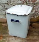 Vintage Kitchen Enamel Large White & Blue Bread Bin 1930s