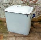 Vintage Kitchen Enamel Large White & Blue Bread Bin 1930s