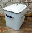 Vintage Kitchen Enamel Large White & Blue Bread Bin 1930s