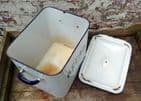 Vintage Kitchen Enamel Large White & Blue Bread Bin 1930s