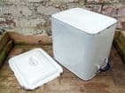 Vintage Kitchen Enamel Large White & Blue Bread Bin 1930s