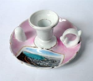 Vintage Kitchen German Souvenir Chamberstick Chamber Stick Candle Holder Llandudno Wales 1900s