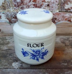 Vintage Kitchen Kernewek Pottery One and All Goonhavern Cornwall England Flour Storage Jar Canister