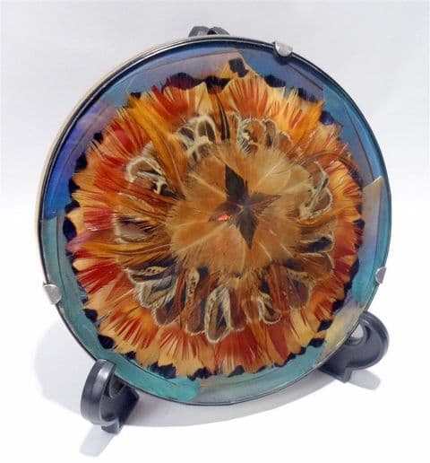 Vintage Kitchen Round Real Game Bird Feathers Trivet Tea Pot Pan Stand Circa 1930s Handmade