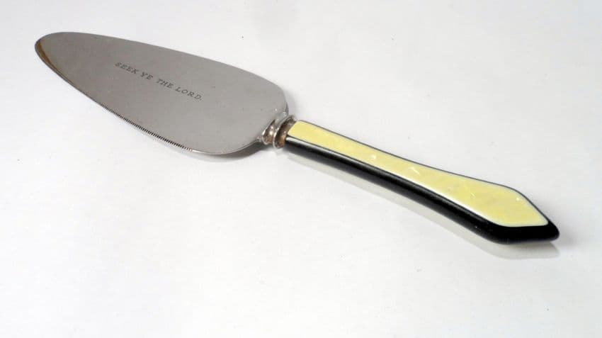 Vintage Kitchen Seek Ye The Lord Stainless Steel Pie Tart Knife Server Fruit Cake Religious 1930s