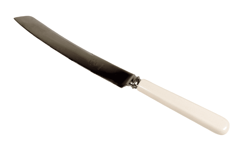 Vintage Kitchen Sheffield Make England Stainless Steel Bread Knife Serrated Edge White Handle 1950s