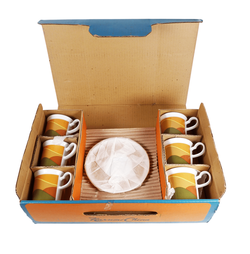 Vintage Kitchen Tableware Boxed Narumi Japan Bone China Set 6 Unused Cup & Saucers  Art Deco Style