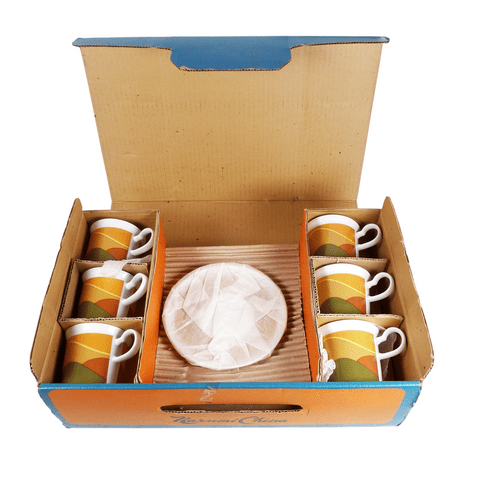 Vintage Kitchen Tableware Boxed Narumi Japan Bone China Set 6 Unused Cup & Saucers Art Deco Style