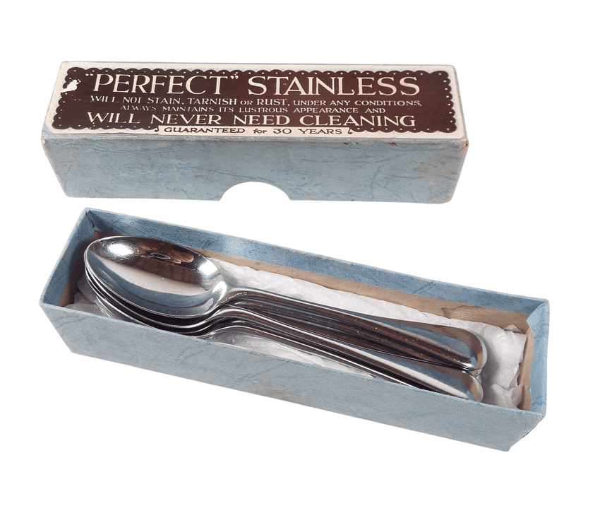 Vintage Kitchen Tableware Cutlery Six Boxed 6 Small Perfect Stainless Steel Tea Spoons 1950s