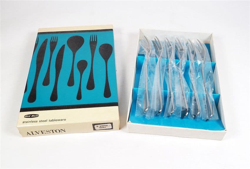 Vintage Kitchen Tableware Cutlery Six Boxed Old Hall Alveston 6 Pastry Forks Robert Welch Cake