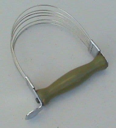 Vintage Kitchen Utensil Tool Nutbrown Pastry Blender Circa 1950s Olive Green Painted Wood Handle