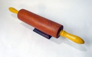 Vintage Kitchen Utensil Tool Wooden Wood Fixed Type Rolling Pin Pastry Baton 1950s Yellow Handles