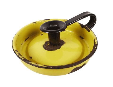 Vintage Kitchen Ware Kitchenalia Round Enamel Chamberstick Chamber Stick Candle Holder Yellow 1930s