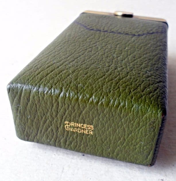 Vintage Ladies Princess Gardner Green Leather & Brass Cigarette Box Case  Business Calling Card Circa 1950s Art Deco 1