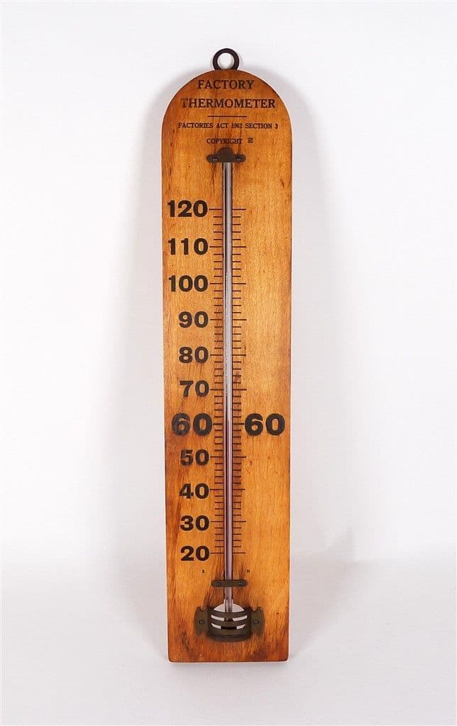 Vintage Large Wooden Factory Fahrenheit Thermometer Wood FWO Factories Act 1961 Office Home
