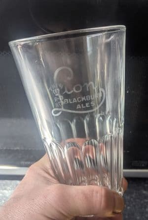 Vintage Lion Brewery Blackburn Ales GR 478 George VI Pint Glass 1940s St Helens Mark Pub Bar WW2
