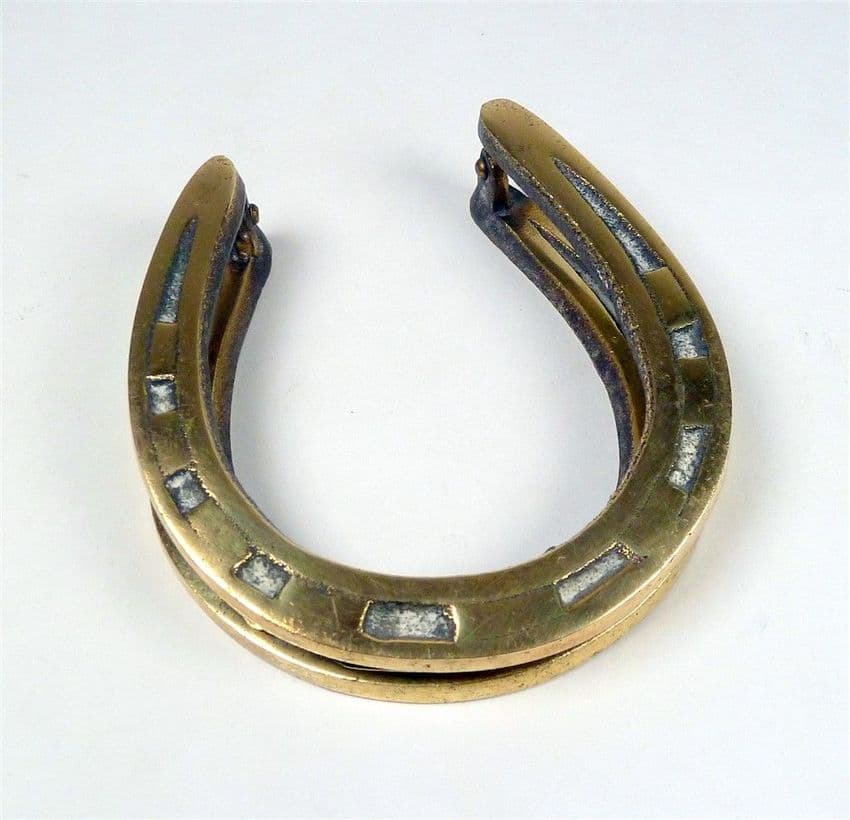 Vintage Lucky Brass English Double Horseshoe Horse Shoe Door Knocker 1930s Riding Country Cottage