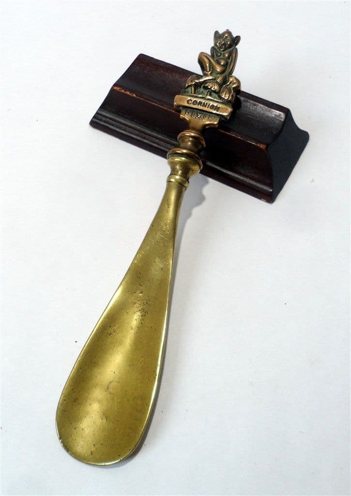 Vintage Lucky English Brass Cornish Piskie Pixie Pisky Shoe Horn Circa 1930s Cross Legged