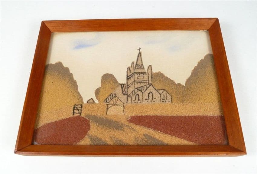 Vintage Marmotinto Sand Painting Whippingham Church IOW Isle of Wight Alum Bay Sands Hand Made
