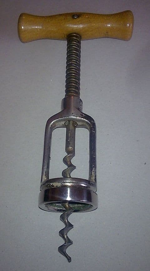Vintage Mechanical Nickel Plated Steel & Wood Spring Assisted Frame Corkscrew Circa 1930s