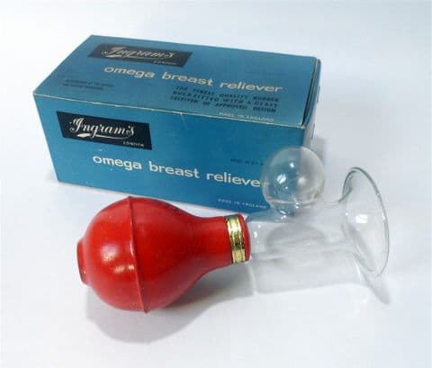 Vintage Medical Boxed Ingrams of London Glass & Rubber Omega 2oz Breast Reliever 1950s Pump Feed