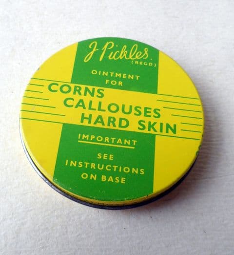 Vintage Medical Chemist Tin Ointment for Corns Callouses Hard Skin J Pickles & Sons Knaresborough Yorkshire Circa 1950s Feet Foot