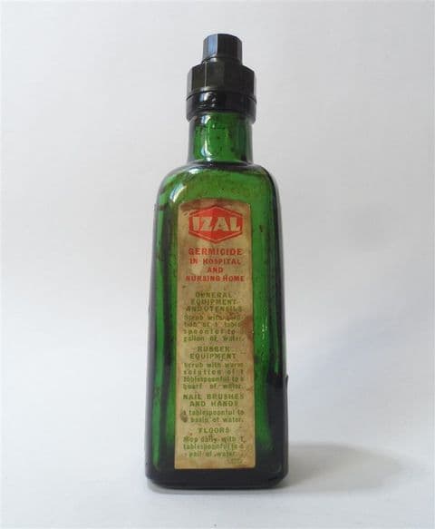 Vintage Medical Izal Germicide Green Glass Poison Bottle 1930s Bakelite Top  Household Hospital