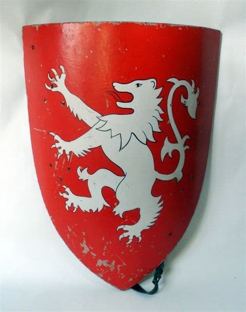 Vintage Medieval Knight Heater Wooden Shield Rampant Lion, Circa 1980s Armour Reenactment Wall Art
