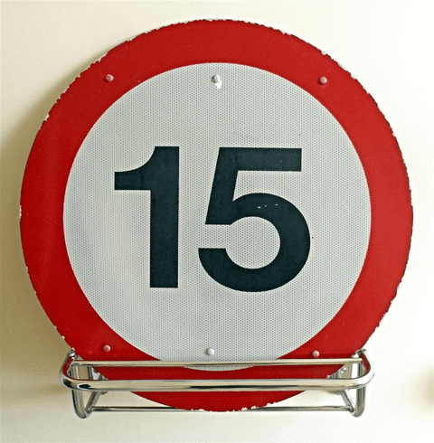 Vintage Metal Road Sign 15 mph Private Road Garage Motor Memorabilia 15th birthday!?! 24" diameter