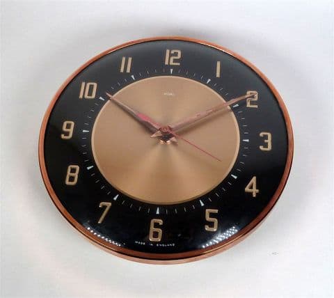 Vintage Metamec England Black Rose Gold Kitchen Battery Wall Clock Mid Century Jentique 60s Junghans