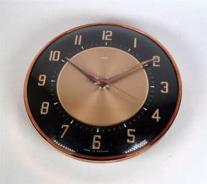 Vintage Metamec England Black Rose Gold Kitchen Battery Wall Clock Mid Century Jentique 60s Junghans