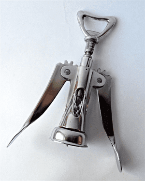Vintage Mid Century Chrome Plated Streamline Double Lever Corkscrew Bottle Opener Hong Kong 1950s