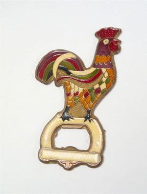 Vintage Mid Century Greece Rooster Cockerel Cock Solid Brass & Enamel Bottle Opener