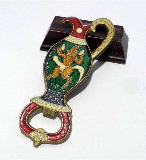 Vintage Mid Century Greece Satyr Pan Greek God Deity Hera Bronze & Enamel Jug Bottle Opener