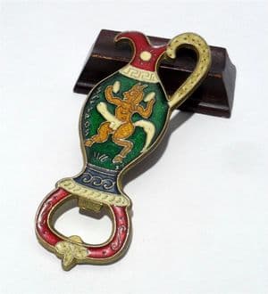 Vintage Mid Century Greece Satyr Pan Greek God Deity Hera Bronze & Enamel Jug Bottle Opener